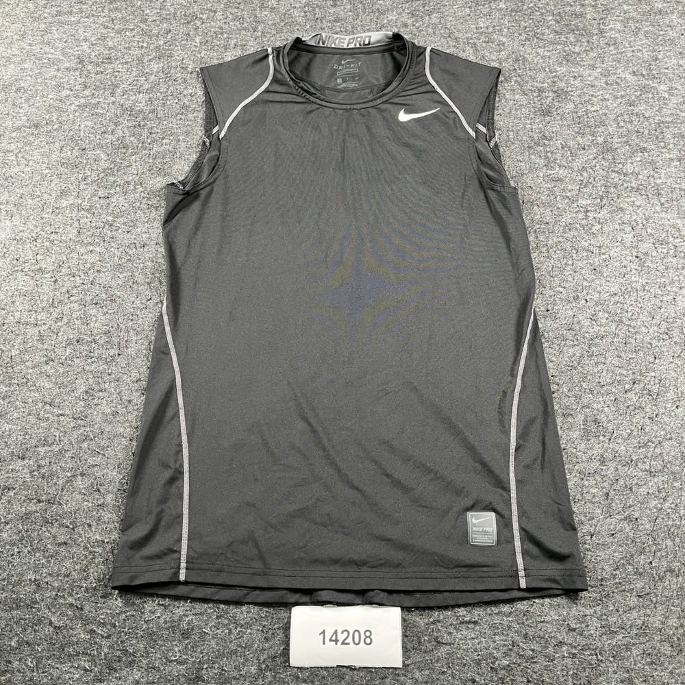 Nike Pro Dri Fit Tank Top Mens Small Black Crew Neck Athletic Training Shirt
